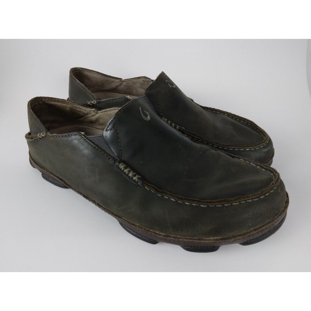 Olukai Moloa Dark Brown Leather Slip On Shoe Mens Size US 9 EUR 42